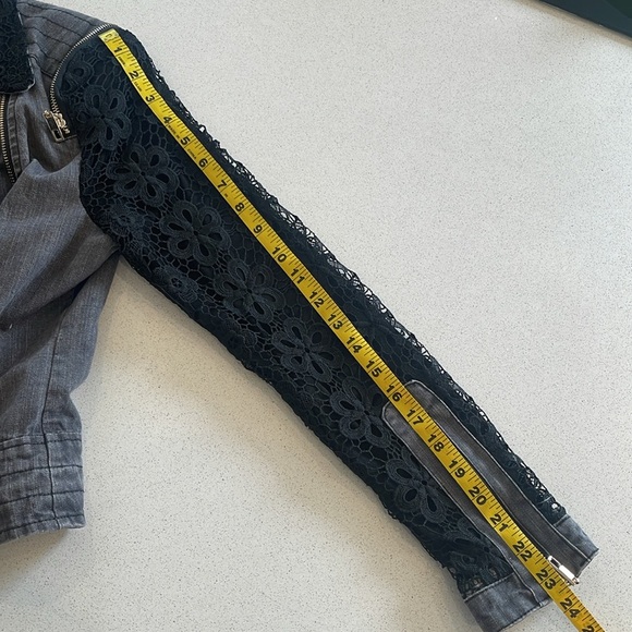Paris Hues Black Denim & Lace Moto Jacket Cropped Size Small - Picture 11 of 15